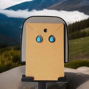 Handmade Silver Turquoise Teardrop Stud Silver Accent Earrings